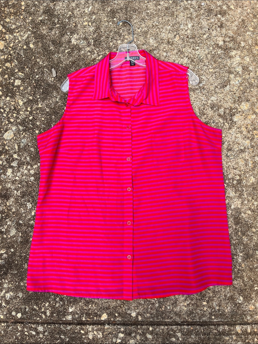 George Bright Pink and Red  Button front Striped Sleeveless Summer Top XL. 16/18